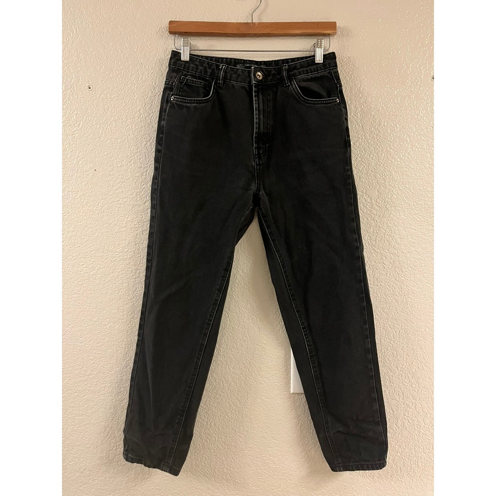 Zara Trafaluc Black Mom Jeans High Waisted Tapered Leg Size 6 EUR 38